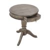 21 Inch Handcrafted Mango Wood Side Table with Drawer; Classic Pedestal Base and Round Top; Rustic Gray; DunaWest - Default