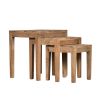 20; 17; 14 Inch 3 Piece Mango Wood Rectangular Nesting Table Set with Inlaid Herringbone Design; Natural Brown; DunaWest - Default