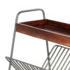 25 Inch Rectangular Metal Frame Side Table; Magazine Rack; Mango Wood Tray Top; Brown; Pewter Gray; DunaWest - Default