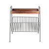 25 Inch Rectangular Metal Frame Side Table; Magazine Rack; Mango Wood Tray Top; Brown; Pewter Gray; DunaWest - Default