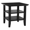 Wooden Square End Table with 2 Bottom Shelves; Black; DunaWest - Default