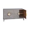 Abiel 55 Inch Mango Wood Sideboard Buffet Cabinet Console; 4 Doors; Inner Shelf; Ornate Diamond Carving; Gray; DunaWest - Default