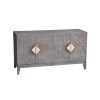 Abiel 55 Inch Mango Wood Sideboard Buffet Cabinet Console; 4 Doors; Inner Shelf; Ornate Diamond Carving; Gray; DunaWest - Default