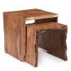 20 and 17 Inch Handcrafted Acacia Wood Nesting End Tables; Live Edge Wood in Natural Brown Finish; DunaWest - Default