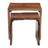 20 and 17 Inch Handcrafted Acacia Wood Nesting End Tables; Live Edge Wood in Natural Brown Finish; DunaWest - Default