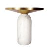 17 Inch Round Brass Modern Accent End Table with Cylindrical Marble Base; Brass; White; DunaWest - Default