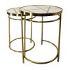 22; 20 Inch Round 2 Piece Marble Top Nesting End Table Set with Metal Frame; Brass Inlay; White; DunaWest - Default