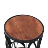 23 Inch End Side Table; Round Mango Wood Top; Lattice Cut Out Iron Frame; Brown; Black; DunaWest - Default