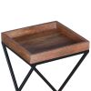 22 Inch Industrial End Side Table with Mango Wood Tray Top; X Shape Iron Frame; Brown; Black; DunaWest - Default