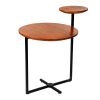 Geo Collection 21 Inch Round Acacia Wood Accent End Table with 2 Tier Tabletops; Brown; Black; DunaWest - Default