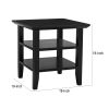 Wooden Square End Table with 2 Bottom Shelves; Black; DunaWest - Default