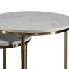 21; 18 Inch Transitional Style Round Marble Top Nesting End Table; Set of 2; Metal Frame; White; Brass; DunaWest - Default