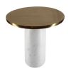 17 Inch Round Brass Modern Accent End Table with Cylindrical Marble Base; Brass; White; DunaWest - Default