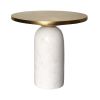 17 Inch Round Brass Modern Accent End Table with Cylindrical Marble Base; Brass; White; DunaWest - Default