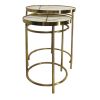 22; 20 Inch Round 2 Piece Marble Top Nesting End Table Set with Metal Frame; Brass Inlay; White; DunaWest - Default