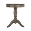 21 Inch Handcrafted Mango Wood Side Table with Drawer; Classic Pedestal Base and Round Top; Rustic Gray; DunaWest - Default