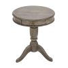 21 Inch Handcrafted Mango Wood Side Table with Drawer; Classic Pedestal Base and Round Top; Rustic Gray; DunaWest - Default