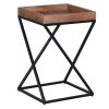 22 Inch Industrial End Side Table with Mango Wood Tray Top; X Shape Iron Frame; Brown; Black; DunaWest - Default