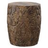 14 Inch Round End Table with Damask Carved Pattern and Wooden Frame; Walnut Brown; DunaWest - Default