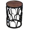 23 Inch End Side Table; Round Mango Wood Top; Lattice Cut Out Iron Frame; Brown; Black; DunaWest - Default