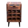 9 Bottle Storage Wine Rack Cabinet with 1 Drawer and Angled Metal Legs; Brown; DunaWest - Default