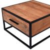 26 Inch Handcrafted Acacia Wood Accent Side End Table; Metal Frame; 1 Drawer; Black and Brown; DunaWest - Default