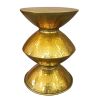 21 Inch Round Aluminum Side End Table with Hammered Embossed Metal Surface and Turned Pedestal Base; Gold Brass Finish; DunaWest - Default