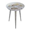 20 Inch Artisanal Industrial Round Tray Top Iron Side End Table Tripod Base;  Distressed White and Gold;  DunaWest - Default