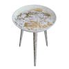 20 Inch Artisanal Industrial Round Tray Top Iron Side End Table Tripod Base;  Distressed White and Gold;  DunaWest - Default