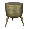 16 Inch Classic Vintage Round 3 Legs Decorative Aluminum Side End Table; Djembe Drum Shape; Antique Brass; DunaWest - Default