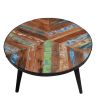 17 Inch Industrial Side Table; Reclaimed Wood; Round Multi Tone Top; Iron Trim; Brown; Black; DunaWest - Default