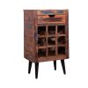 9 Bottle Storage Wine Rack Cabinet with 1 Drawer and Angled Metal Legs; Brown; DunaWest - Default