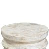 Round End Table with Spring Design Wooden Frame and Round Top; Washed White; DunaWest - Default