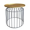 19 Inch Round Side End Accent Table; Iron; Slatted Cage Design; Powder Coated; Black; Gold; DunaWest - Default