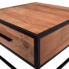 26 Inch Handcrafted Acacia Wood Accent Side End Table; Metal Frame; 1 Drawer; Black and Brown; DunaWest - Default