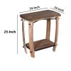 Ken 25 Inch Retro Rectangular Live Edge Acacia Wood Side End Accent Table with Bottom Shelf; Natural Brown; DunaWest - Default