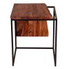 21 Inch Solid Acacia Wood Accent End Side Table; Live Edge; Metal Frame; Brown; Black; DunaWest - Default