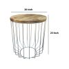 25 Inch Mango Wood Round Side End Accent Table; Tapered Slatted Cage Design; Handcrafted; Natural; Chrome; DunaWest - Default