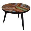 17 Inch Industrial Side Table; Reclaimed Wood; Round Multi Tone Top; Iron Trim; Brown; Black; DunaWest - Default