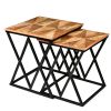 Madeline 25; 23 Inch Square 2 Piece Nesting End Table Set; Wood Top; Iron Frame; Brown and Black; DunaWest - Default