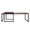 48; 27 Inch 2 Piece Rectangular Wood Nesting Coffee and End Table Set; Sled Metal Base; Brown; Black; DunaWest - Default