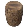 14 Inch Round End Table with Damask Carved Pattern and Wooden Frame; Walnut Brown; DunaWest - Default