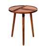 18 Inch Round Acacia Wood Side Accent End Table with 3 Tabletop Sections; Warm Brown; DunaWest - Default