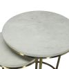 21; 18 Inch Transitional Style Round Marble Top Nesting End Table; Set of 2; Metal Frame; White; Brass; DunaWest - Default