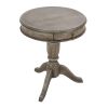 21 Inch Handcrafted Mango Wood Side Table with Drawer; Classic Pedestal Base and Round Top; Rustic Gray; DunaWest - Default