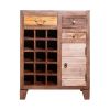 35 Inch 3 Drawer Wooden 15 Bottle Wine Accent Cabinet with 1 Door Storage; Brown; DunaWest - Default