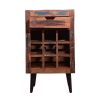 9 Bottle Storage Wine Rack Cabinet with 1 Drawer and Angled Metal Legs; Brown; DunaWest - Default