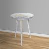 20 Inch Artisanal Industrial Round Tray Top Iron Side End Table Tripod Base;  Distressed White and Gold;  DunaWest - Default