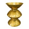 21 Inch Round Aluminum Side End Table with Hammered Embossed Metal Surface and Turned Pedestal Base; Gold Brass Finish; DunaWest - Default