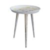 20 Inch Artisanal Industrial Round Tray Top Iron Side End Table Tripod Base;  Distressed White and Gold;  DunaWest - Default